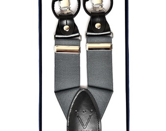 Men's Premium Y-Back Button and Clip Convertible Charcoal Gray Suspenders