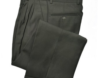 Men's Premium Olive Green Classic Fit Pleated Dress Pants