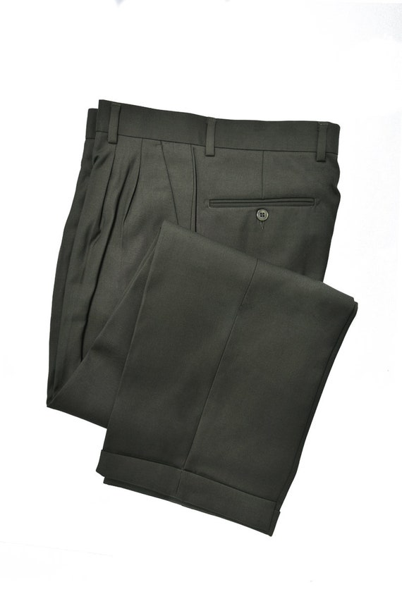 Braggi By Louis Raphael Mens Pleated Dress Pants, Sz 33/30 Olive Green