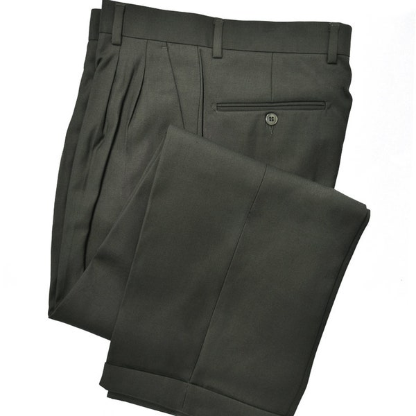 Men's Premium Olive Green Classic Fit Pleated Dress Pants