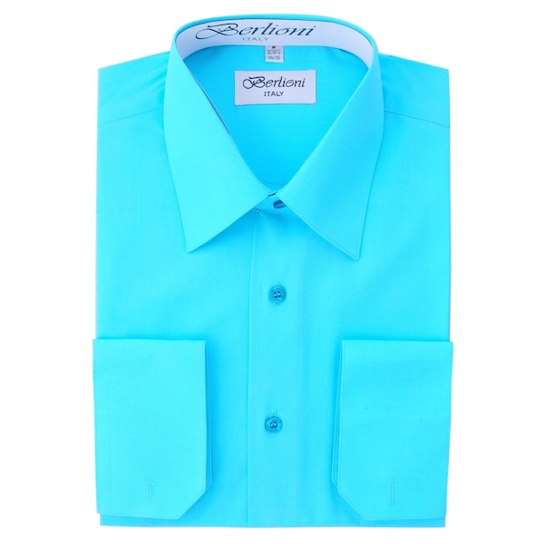 Men's Premium Modern Fit Aqua Dress Shirt - Convertible French Cuffs