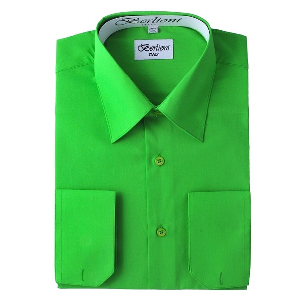 Men's Premium Modern Fit Apple Green Dress Shirt - Convertible French Cuffs