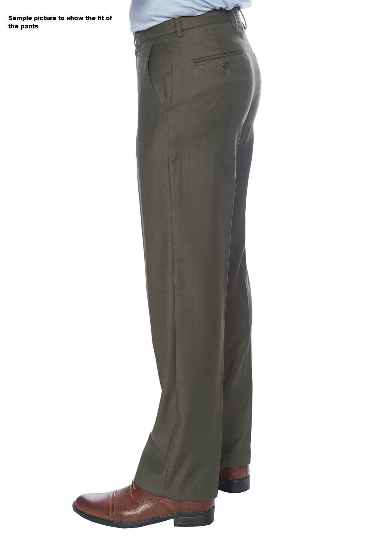 Men's Premium Khaki Classic Fit Flat Front Dress Pants 