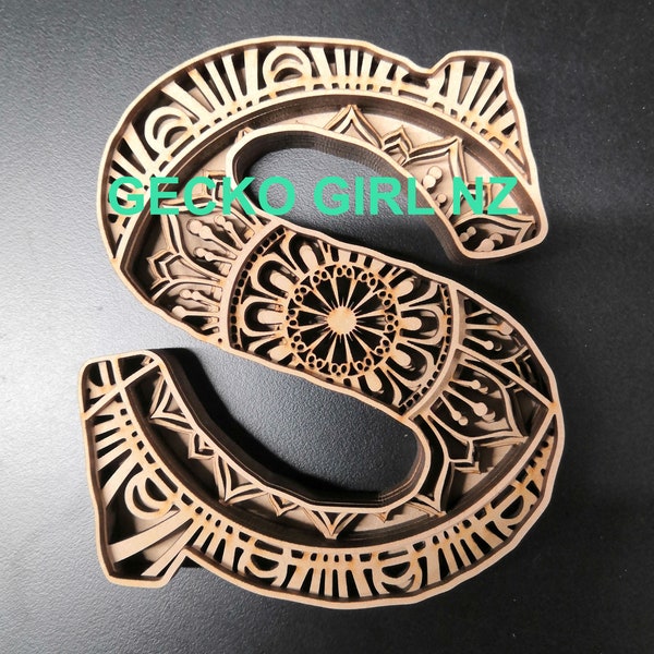 3D 5 layer Letter S Mandala Paper/Laser Cut Digital Download SVG Template