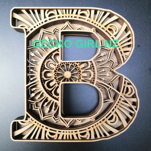 3D 5 camadas Letra B Mandala Papel/Corte a Laser Download Digital Modelo SVG