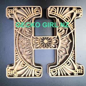3D 5 layer Letter H Mandala Paper/Laser Cut Digital Download SVG Template