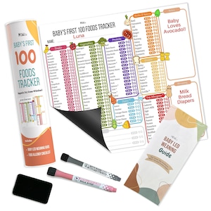 Mewl Baby First Foods Tracker & Baby Led Weaning Book Mini Guide - Wiederverwendbare 100 Lebensmittel vor 1 Magnetkarte | 38 x 35 cm