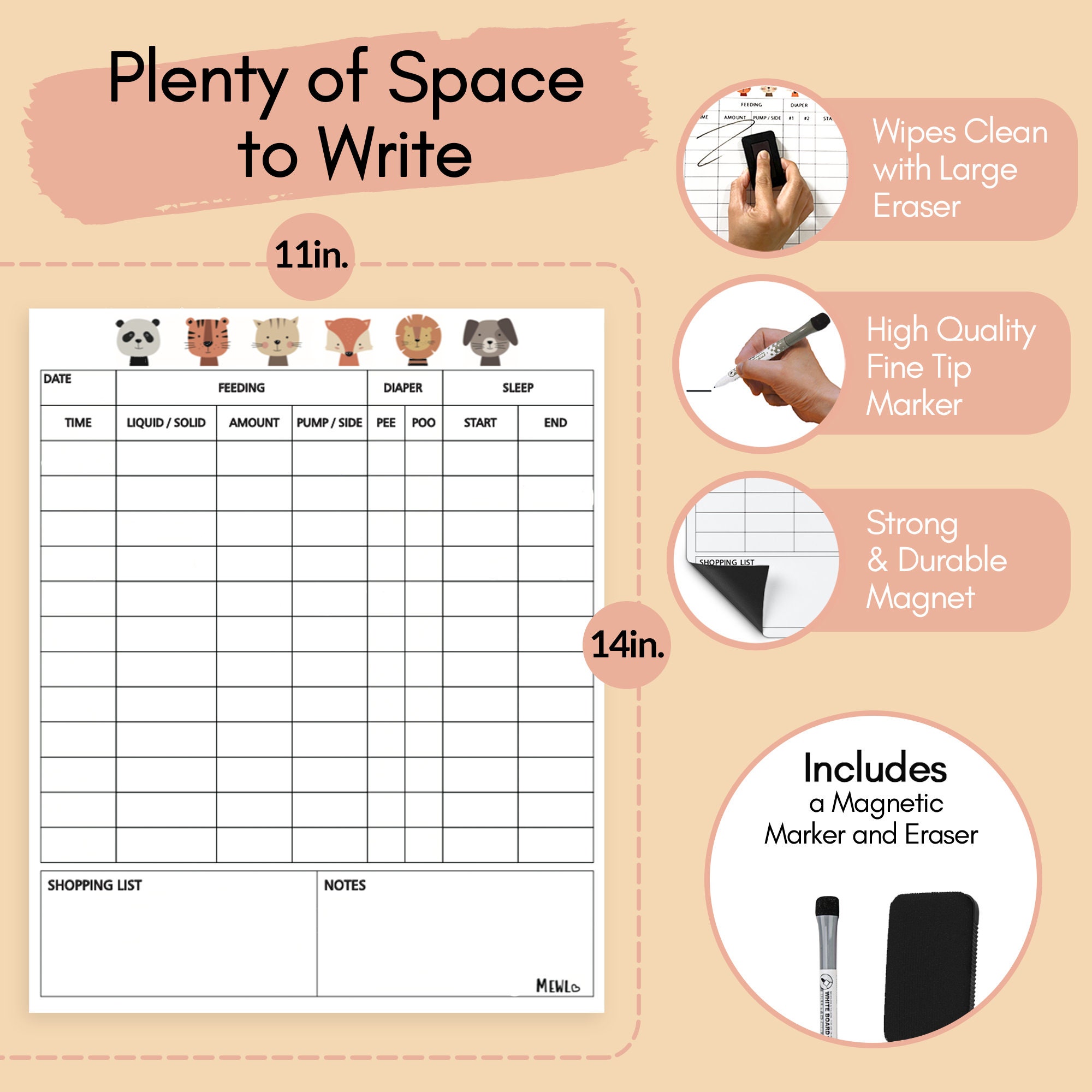 New Mom Essentials Mewl Twins Daily Log Whiteboard - Reusable Baby ...