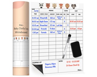 Mewl Daily Baby Log Whiteboard - Reusable Baby Chart to Track Feedings, Diapers & Sleep for New Parents, Nanny, Babysitter | 11 x14 in