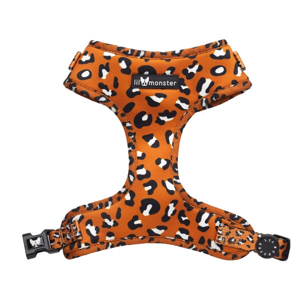 Adjustable dog harness | Leopard Print | Orange | White | Neoprene harness