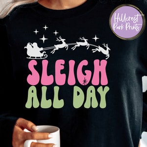Sleigh All Day SVG, Retro Christmas Shirt SVG, Christmas Retro Pajama Shirt Svg, Holiday Party SVG, Instant Download