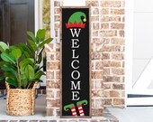 Christmas Elf Welcome Sign SVG, PNG, DXF, Holiday Vertical Porch Sign, For Cricut or Sillouette, Instant Download