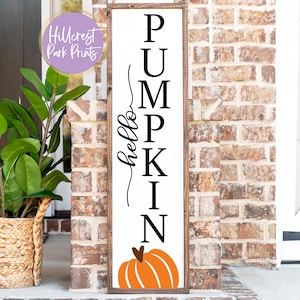 Bonjour citrouille SVG, PNG, DXF, signe de porche Vertical automne, pour Cricut ou Sillouette, téléchargement immédiat