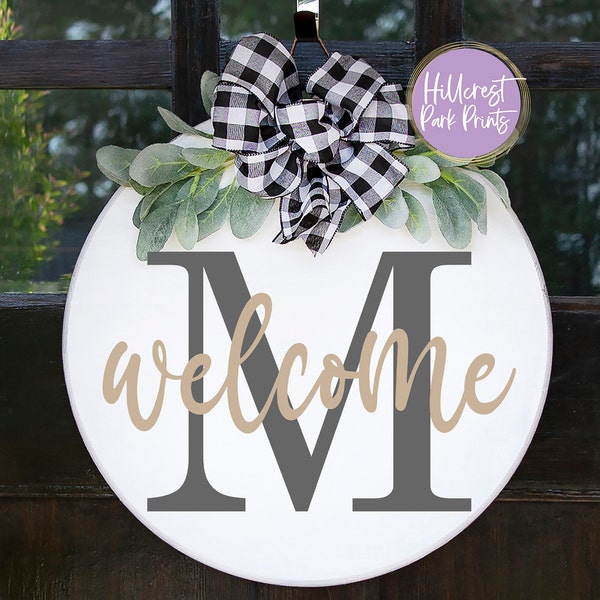 Initial Welcome Door Hanger, SVG Bundle, Personalized Last Name Decor, Letter Door Decor, Spring Farmhouse decor