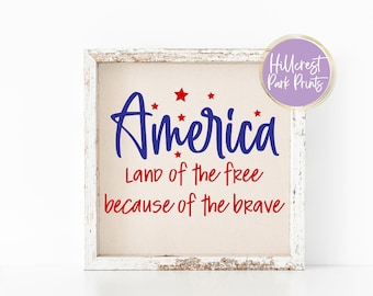 America Land Of The Free Because Of The Brave SVG, PNG, DXF, 4th Of July, Patriotic Quote, Digital Cut File