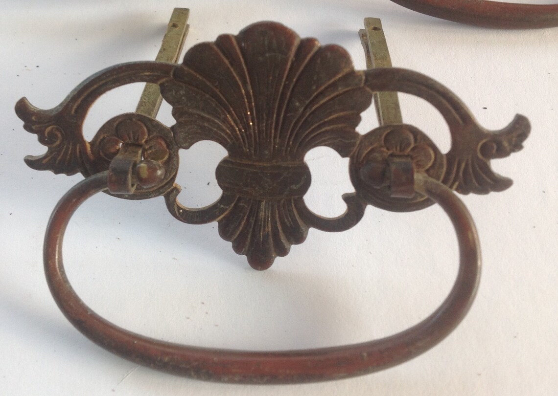 Set of 3 Antique Brass Drawer Handles, Impressed 'C&A England' on