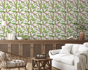 Papier peint autocollant aquarelle feuilles tropicales