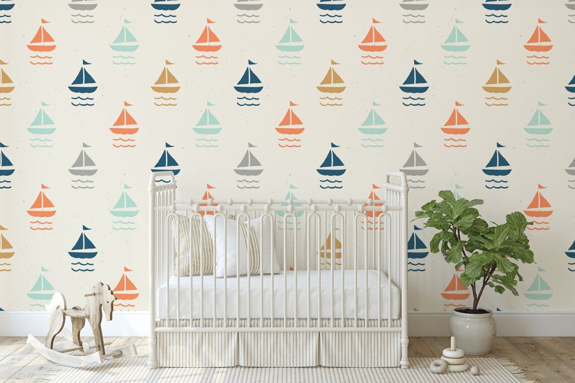 SAILBOAT COASTAL NAUTICAL Wallpaper Removable Peel and Stick Etsy