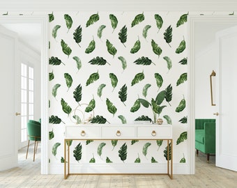 Watercolor Green Leaves Wallpaper: Removable Peel and Stick