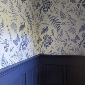 Blue Botany, Ferns, Berries, Hydrangeas and Berries, Removable Peel & Stick Self-Adhesive Wallpaper, Ships Free in 3-5 business days US image 4