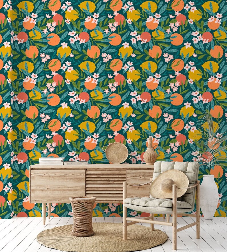 Citrus Floral Removable Peel & Stick SelfAdhesive Wallpaper Etsy