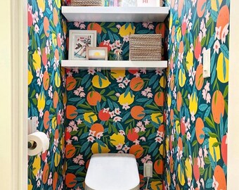 Citrus Floral Wallpaper: Peel and Stick Removable Wallpaper