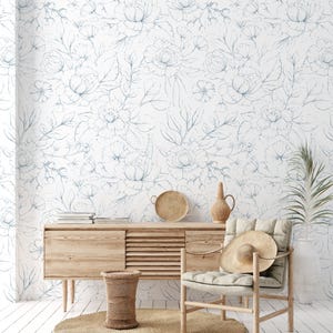 BLUE FLORAL, Timeless Floral Wallpaper, Wispy Flower, Removable Peel & Stick Self-Adhesive Wallpaper, Ships Free in 3-5 business days (US)