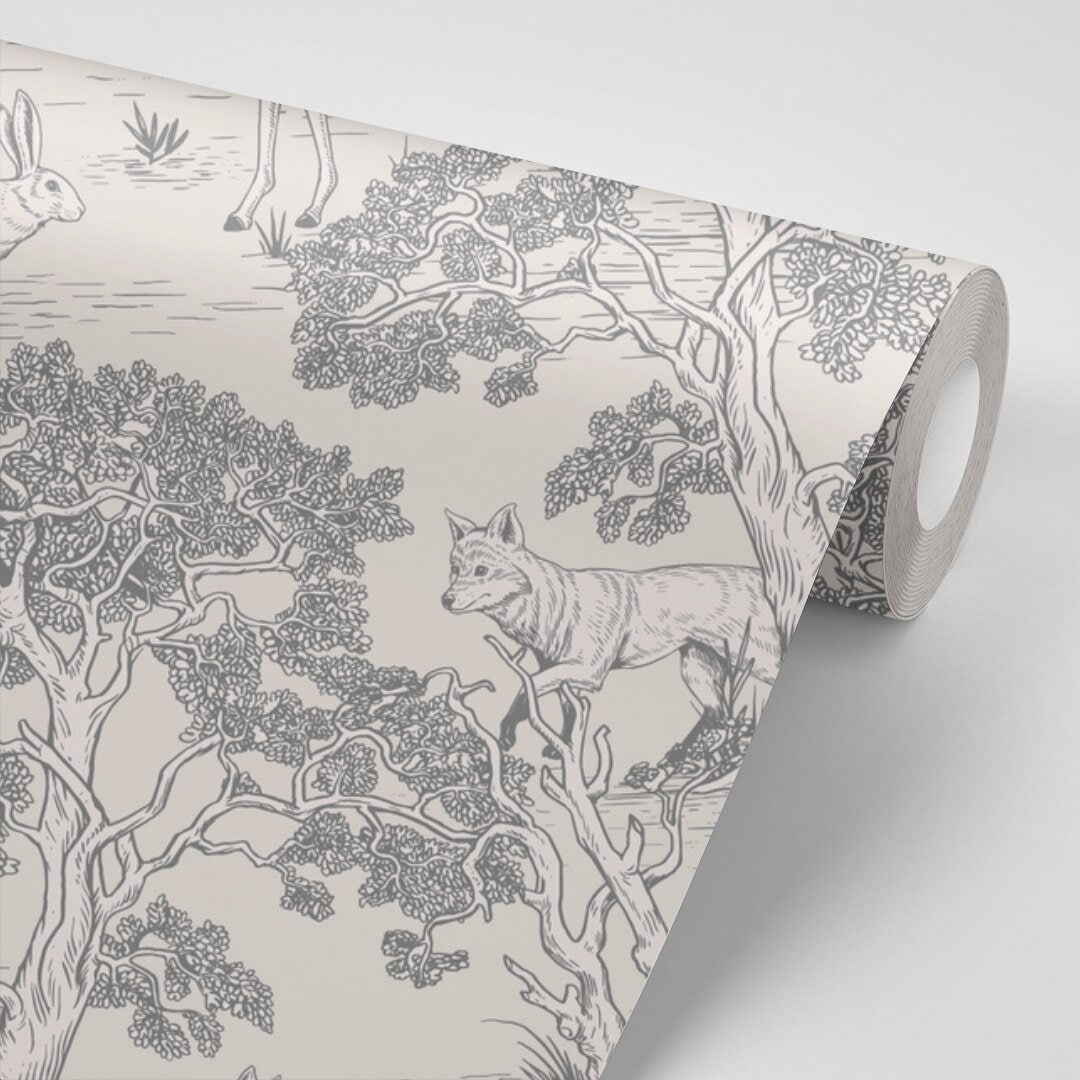 Woodland Animals Peel and Stick Wallpaper Woodland Animal Etsy