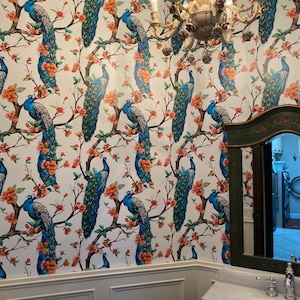 Peacock Party Removable Blue and Green Peacocks Peel & Stick Self-Adhesive Wallpaper, Ships Free in 3-5 business days (US)