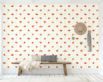 Red Poppy Flower Wallpaper: Floating Floral Peel and Stick Wallpaper
