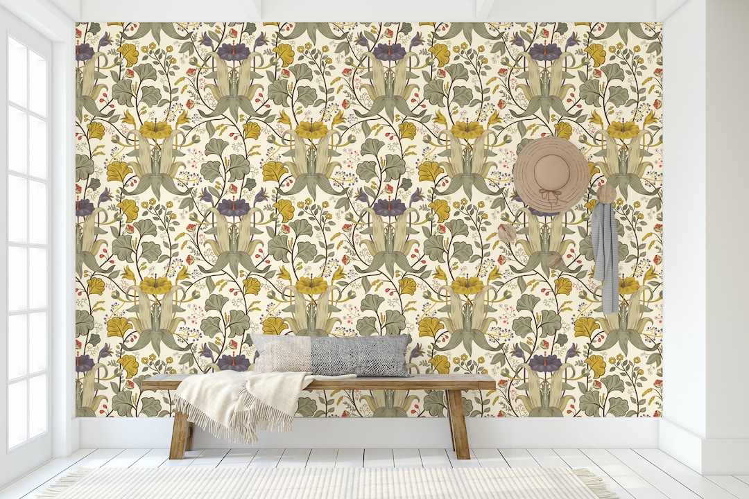 Vintage Boho Floral Wallpaper, Peel and Stick Removable Wallpaper