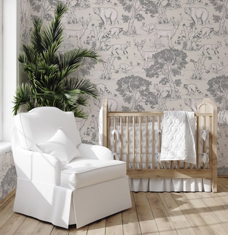 Woodland Animals Peel and Stick Wallpaper Woodland Animal Etsy