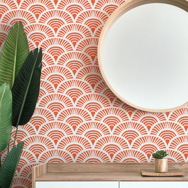 Art Deco Orange Arch Removable Peel & Stick Self-Adhesive Wallpaper, Ships Free in 5-6 business days (US)