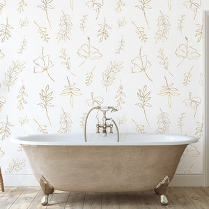 GOLD FLOWERS  LEAVES, Foliage, Floral Removable Peel & Stick Self-Adhesive Wallpaper, Ships Free in 3-5 business days (Us)