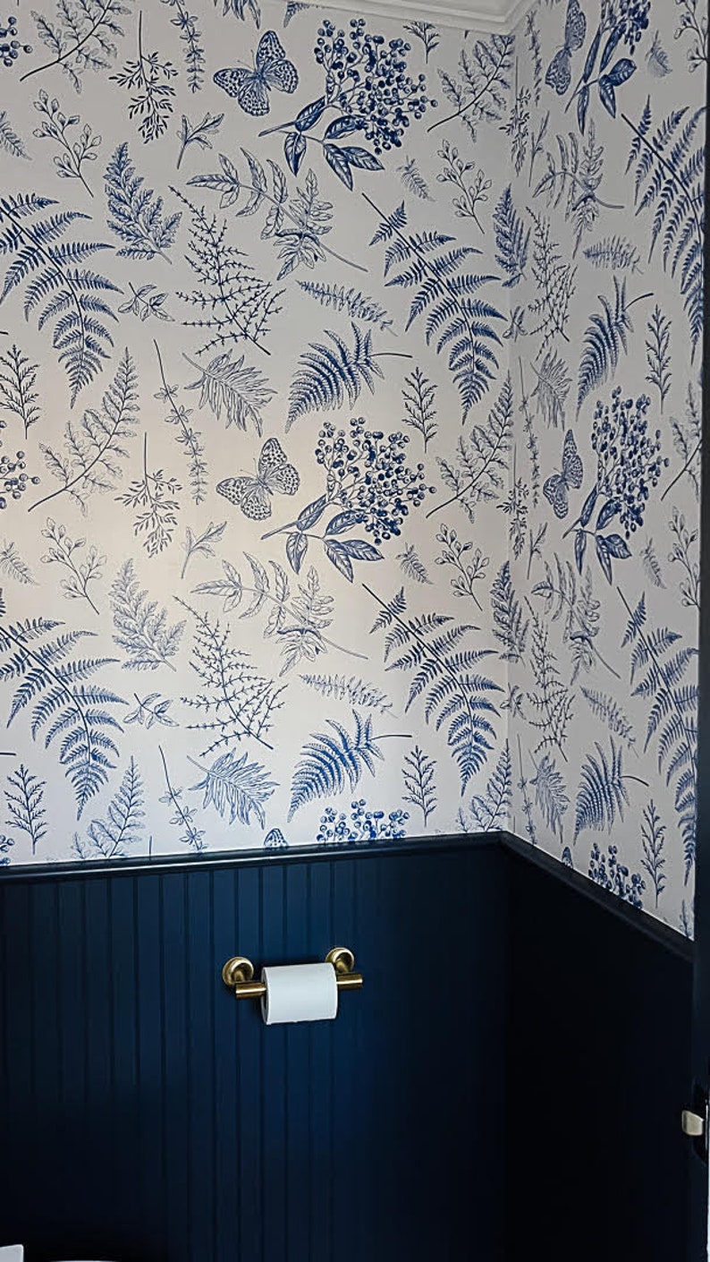 Blue Botany, Ferns, Berries, Hydrangeas and Berries, Removable Peel & Stick Self-Adhesive Wallpaper, Ships Free in 3-5 business days US image 3