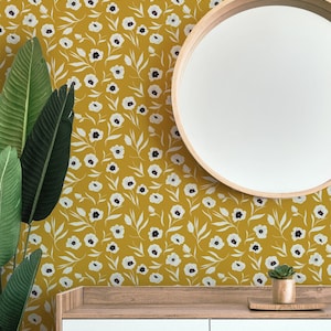 FLORAL GOLDEN YELLOW flowers Removable Peel & Stick Self-Adhesive Wallpaper, Ships Free in 3-5 business days (Us)