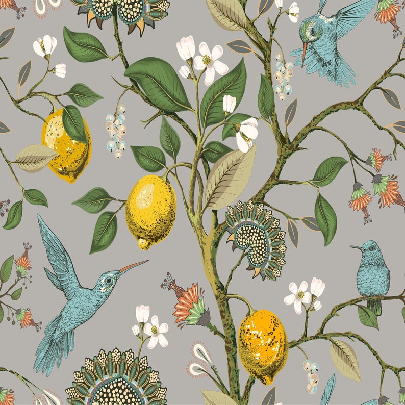 Floral Hummingbird Peel and Stick Wallpaper Floral Wallpaper | Etsy