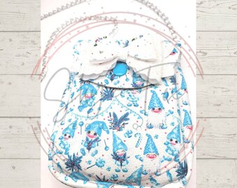 Girls crossbody purse bag mini kids accessories Christmas rep glitter photo prop Christmas gnomes bow blue winter
