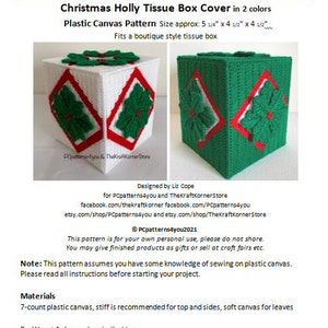 pdf PATTERN - Christmas Holly Tissue Box Cover - pdf download
