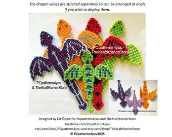 Patrón en PDF - Marcapáginas de dragón - Descarga en PDF para lienzo plástico de 7 mallas