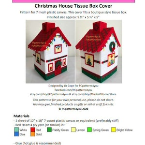 pdf PATROON - Kersthuis Tissue Box Cover - pdf-download