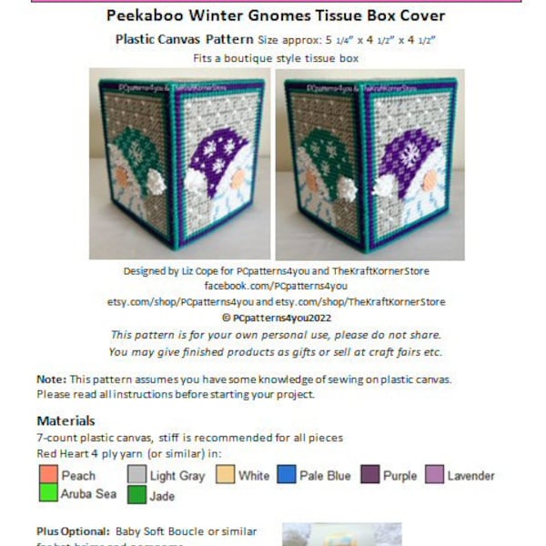 pdf PATTERN - Peekaboo Winter Gnomes Tissue Box Cover - pdf download