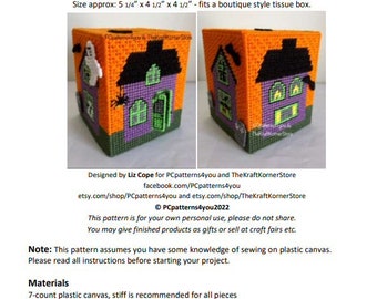pdf PATTERN - Spooky House Tissue Box Cover - pdf download for 7 mesh plastic canvas