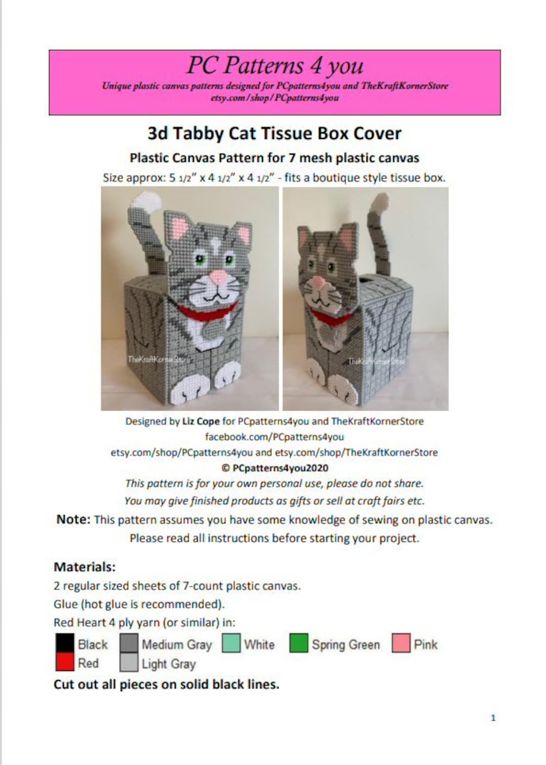 Pdf PATTERN - 3d Tabby Cat Tissue Box Cover - Pdf Download - Etsy