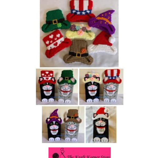 pdf PATTERN - Holiday Hats for our own 3d Cat Tissue Box Covers - pdf download