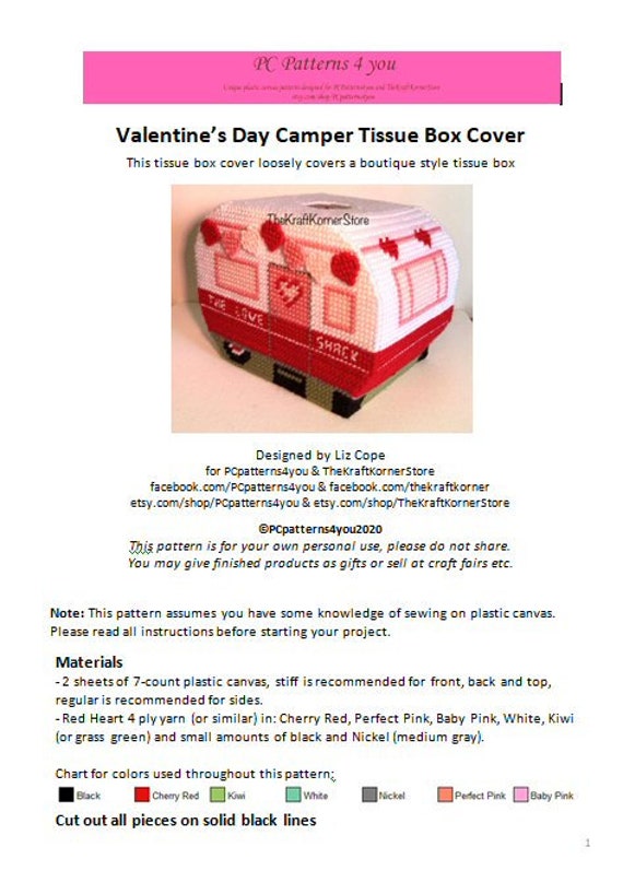 pdf PATTERN Valentine's Day Camper Tissue Box Cover pdf download