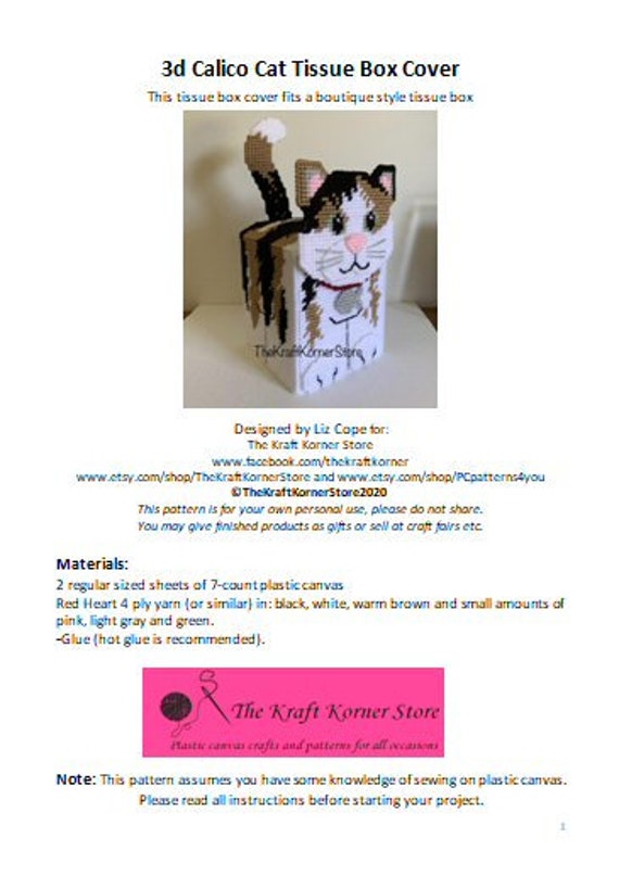 Pdf PATTERN 3d Calico Cat Tissue Box Cover Pdf Download - Etsy