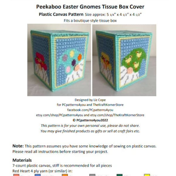 pdf PATTERN - Peekaboo Easter Gnomes Tissue Box Cover - pdf download for 7 mesh Easter