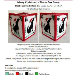 pdf PATTERN - Merry Christmutts Tissue Box Cover - pdf download for 7 mesh plastic canvas