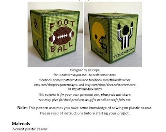 pdf PATTERN - Football Tissue Box Cover - pdf download for 7 mesh plastic canvas